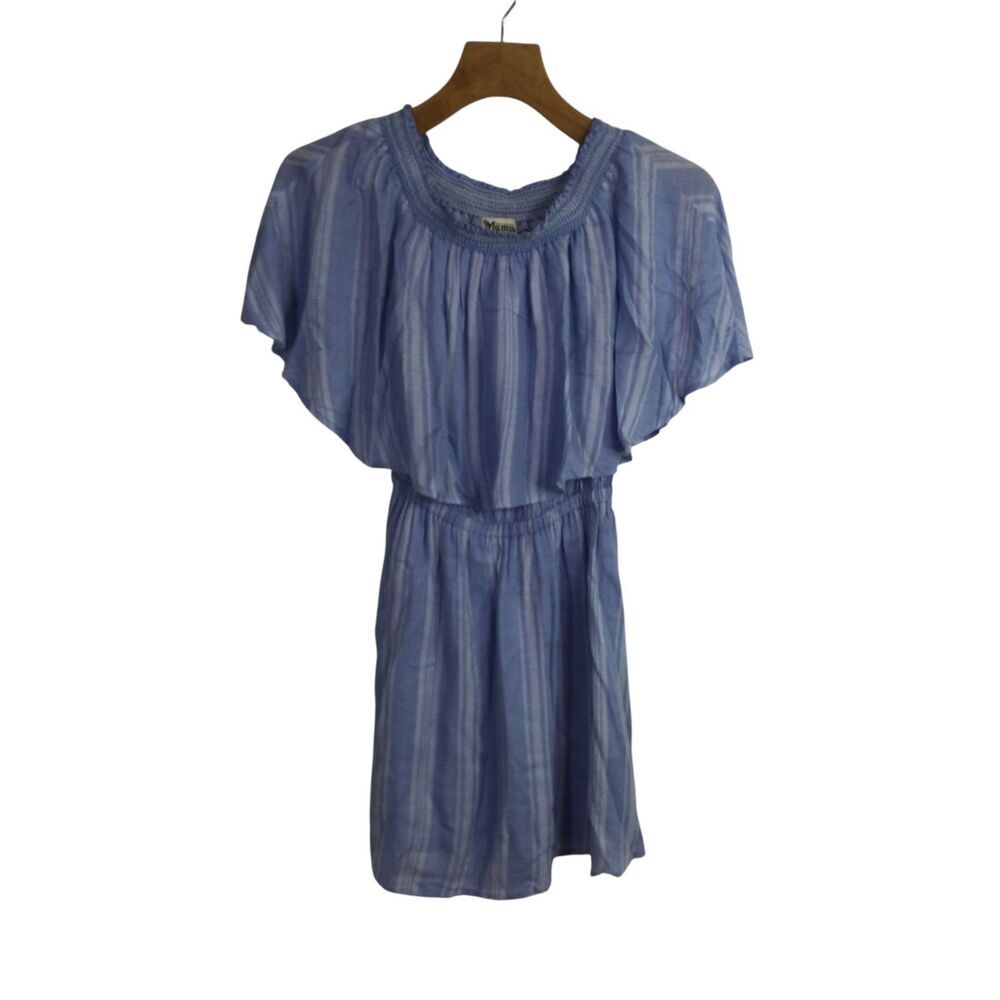 Show Me Your Mumu Womens Casista Off Shoulder Mini Dress Striped Blue Size M